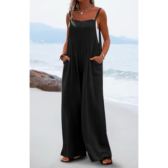 (NWT) YESNO • Chic Black Sleeveless Square-Neck Wide Leg Jumpsuit - Picture 1 of 16